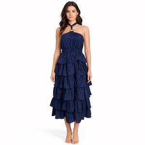 Do+Be Juniors Navy Tiered Midi Dress NWT Size S Halter Ruffle